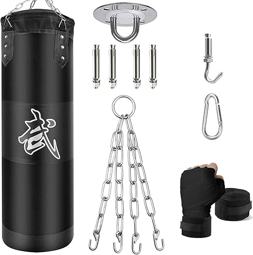 Hanging Punching Bag Set Unfilled, Heavy Boxing Bags Kickboxing Bag for Adults Kids, Youth Boxing Set with Hand Wraps, Punching Bag Hangers, for MMA Muay Thai Karate Taekwondo Training