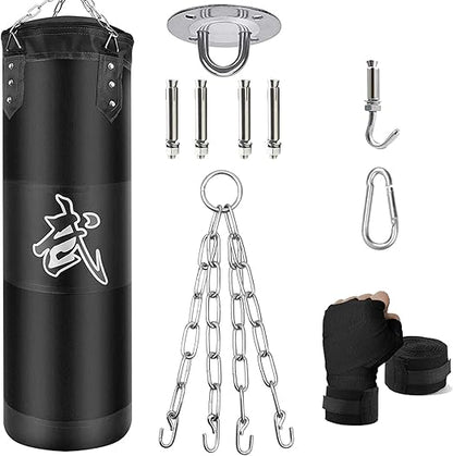 Hanging Punching Bag Set Unfilled, Heavy Boxing Bags Kickboxing Bag for Adults Kids, Youth Boxing Set with Hand Wraps, Punching Bag Hangers, for MMA Muay Thai Karate Taekwondo Training
