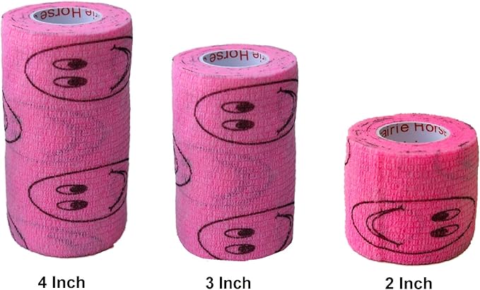 Vet Wrap Wrap Tape (Pink with Smiles) (2 Pack) (2 Inch x 15 feet) Self Adhesive Adherent Adhering Cohesive Flex Self Stick Bandage Grip Roll Dog Cat Pet Horse