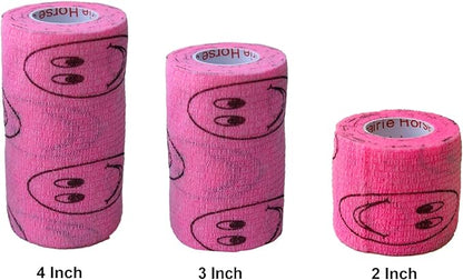 Vet Wrap Wrap Tape (Pink with Smiles) (2 Pack) (2 Inch x 15 feet) Self Adhesive Adherent Adhering Cohesive Flex Self Stick Bandage Grip Roll Dog Cat Pet Horse