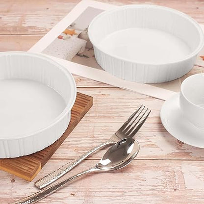 Round Au Gratin Baking Dishes 33 oz, Set of 2, Porcelain Baking pan Oven Safe, Roasting Lasagna Pans, for Casserole Dish, Pie Plate, Baking, Small Plates, Au Gratin 8.7 Inch