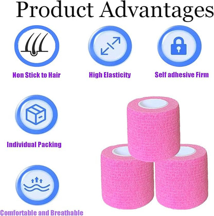 3 Pack 2 Inches Self Adhesive Bandage Wrap Vet Wrap for Pets, Stretch Self Adherent Tape Cohesive Wrap for Athletic, Sports, Wrist and Ankle(Pink)