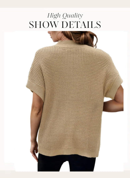 Women 2026 Sweater Vest Mock Neck Batwing Short Sleeve Oversized Ribbed Knit Tops Fall Pullover Sweater S-XXL