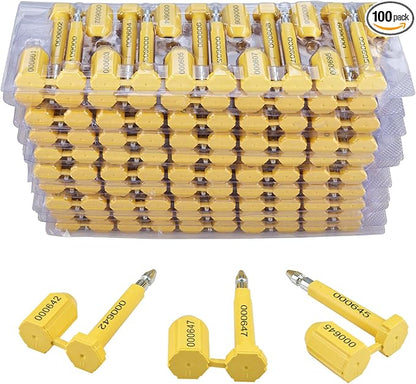 NovelBee 100pcs - 0325801- 0325900 Bolt Seal Shipping Seal with Print Progressive Numbering for Cargo Containers and Truck Trailers, Cargo Container Seals (Yellow)