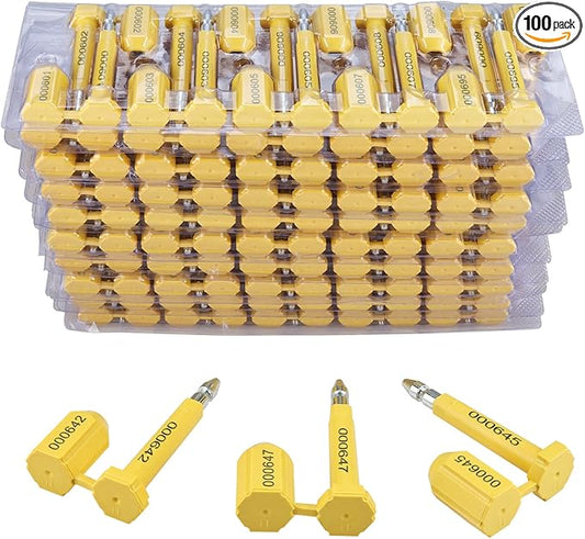NovelBee 100pcs - 0325801- 0325900 Bolt Seal Shipping Seal with Print Progressive Numbering for Cargo Containers and Truck Trailers, Cargo Container Seals (Yellow)