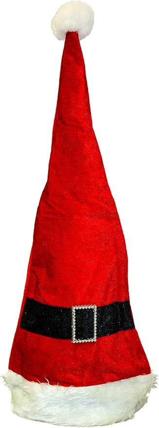 Santa Claus Hat Christmas Costume for Adults Red with Embellished Belt, 36 Inch Long