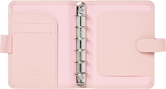 Filofax Saffiano Organizer, Pocket Size, Blush - Cross-Grain, Leather-Look, Six Rings, Week-to-View Calendar Diary, Multilingual, 2024 (C022697-24)