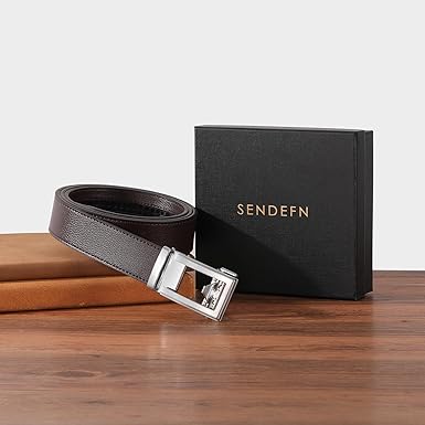 SENDEFN Men's Leather Casual Belt 1 38" Automatic Ratchet Belts Adjustable Click Buckle Belts with Gift Box for Dress