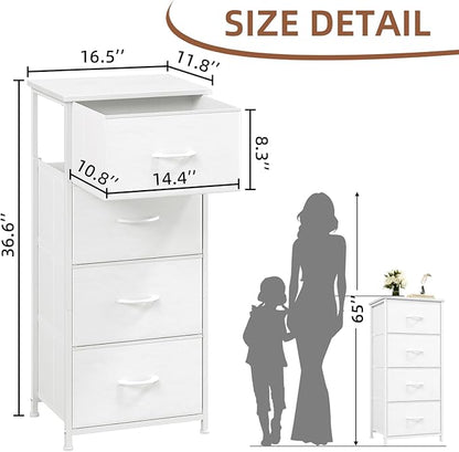 Somdot Tall Dresser for Bedroom with 4 Drawers, Storage Organizer Chest of Drawers with Removable Fabric Bins for Living Room Closet Bedside Nursery Laundry Entryway Hallway, White Leather