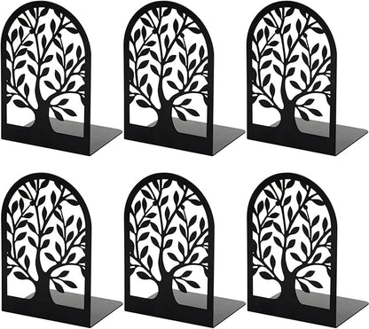 Umikk Book Ends, Bookends for Shelves, Tree Book End to Hold Books, Metal Bookend Stopper, Non-Skid Book Holder, Black Book Supports for Office Home Kitchen, Modern Decorative Bookends(3 Pair6 Pcs)
