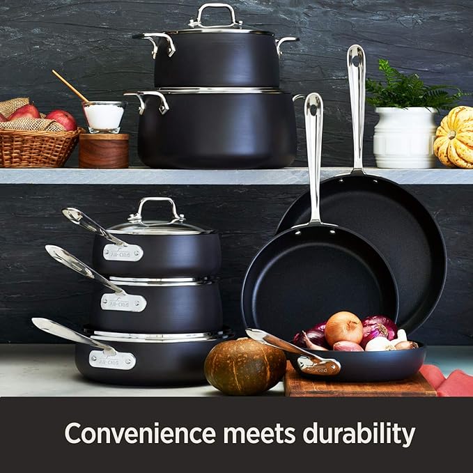 All-Clad HA1 Hard Anodized Nonstick Stockpot 4 Quart Induction Oven Broiler Safe 500F, Lid Safe 350F Pots and Pans, Cookware Black