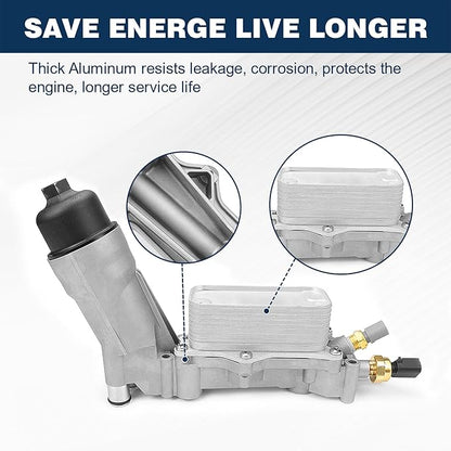 Aluminum Engine Oil Filter Housing For 2011-2016 Chrysler 200 300 Dodge Charger Challenger Journey Caravan Durango Avenger, Wrangler, Ram ProMaster 3.6L