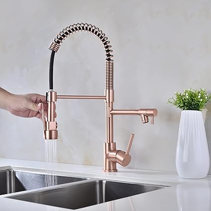 Avola Classical Copper Kitchen Faucet with Pull Down Sprayer, Rose Gold Kitchen Sink Faucet with Pot Filler Single Handle Commercial Brass Tap for Bar Laundry RV Utility Sink
