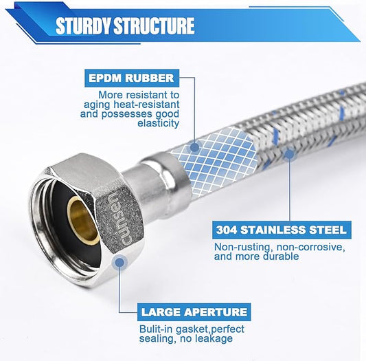 4 Pack 1/2" x 1/2" FIP Flexible Faucet Supply Lines, Bathroom Faucet Hose Connector, 304 Stainless Steel Braided Water Supply Line for Kitchen (24 Inch)
