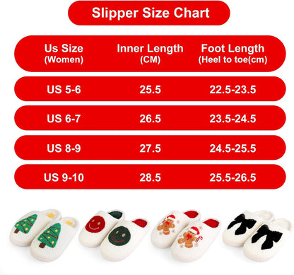 Size 9-10. HAJOYHA Christmas Slippers for Women Men, Soft Slip-On House Winter Plush Fluffy Cute Slippers for Holiday Xmas Bedroom Indoor Outdoor Use(Bowknot,Gingerbread)