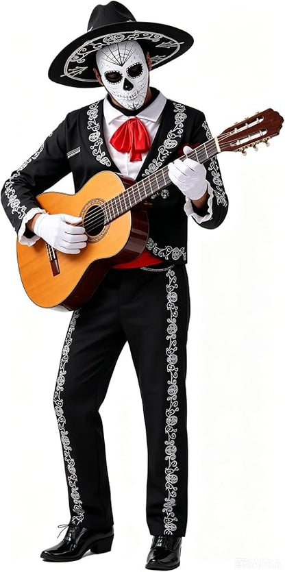 Spooktacular Creations Men's Day of the Dead Costume Mariachi Senor Costume Set Halloween Dress Up Party, Dia de Los Muertos