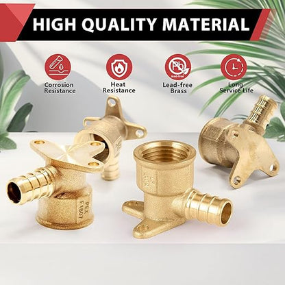 (Pack of 10) EFIELD Pex Drop-Ear Elbow Brass Crimp Fitting 1/2 Inch x 1/2 Inch Female NPT, ASTM F1807