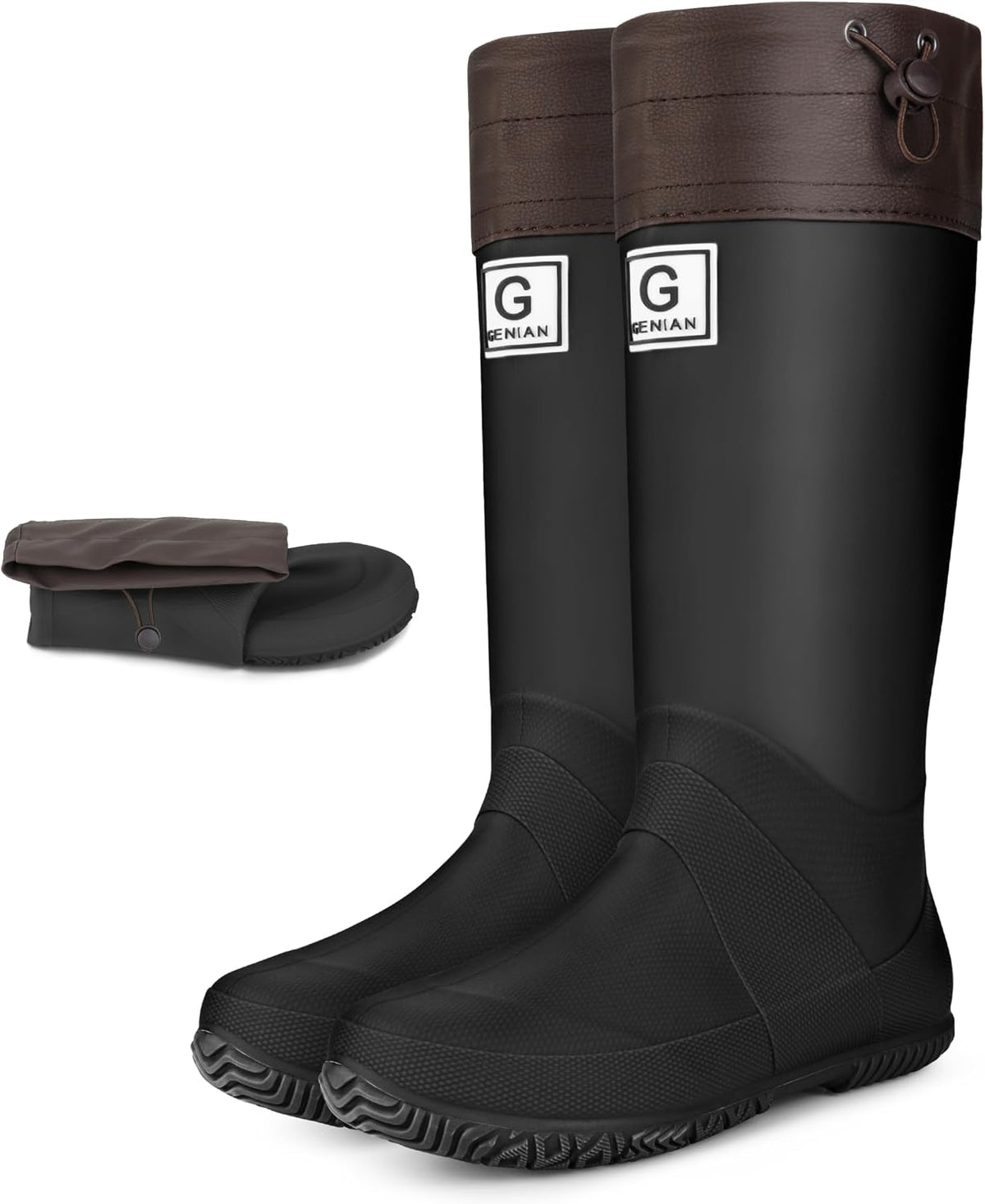 Wasserflux Women’s Mid-Calf Rain Boots – Waterproof Foldable Rubber Boots with Adjustable Cuff, Anti-Slip Sole, Lightweight for Gardening & Outdoor Work