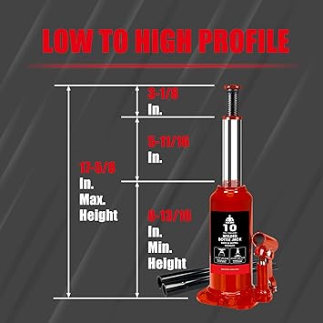 Bottle Jack 10 Ton (20,000 LBs) Hydraulic Car Jack, Fit for Auto Truck Repair and House Lift, Red
