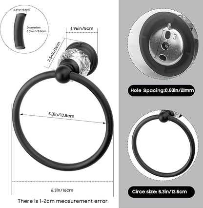 Black Crystal Towel Ring, Bathroom Towel Holder Ring, Matte Black Bathroom Towel Rack Hanger Home Hand Towel Ring Towel Holder for Bathroom Wall Mounted Bathroom Accessory