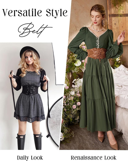 Scarlet Darkness Renaissance Corset Belt for Women Lace-up Front Wide Waist Belt Goth Pirate Costume Accessories