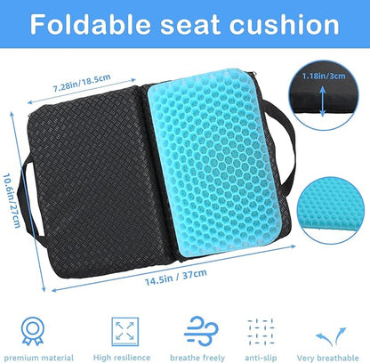 Portable Gel Seat Cushion Foldable Gel Travel Cushions for Long Sitting Pressure Relief for Office Chair Car Stadium Airplane Travel Relive Sedentary Pain