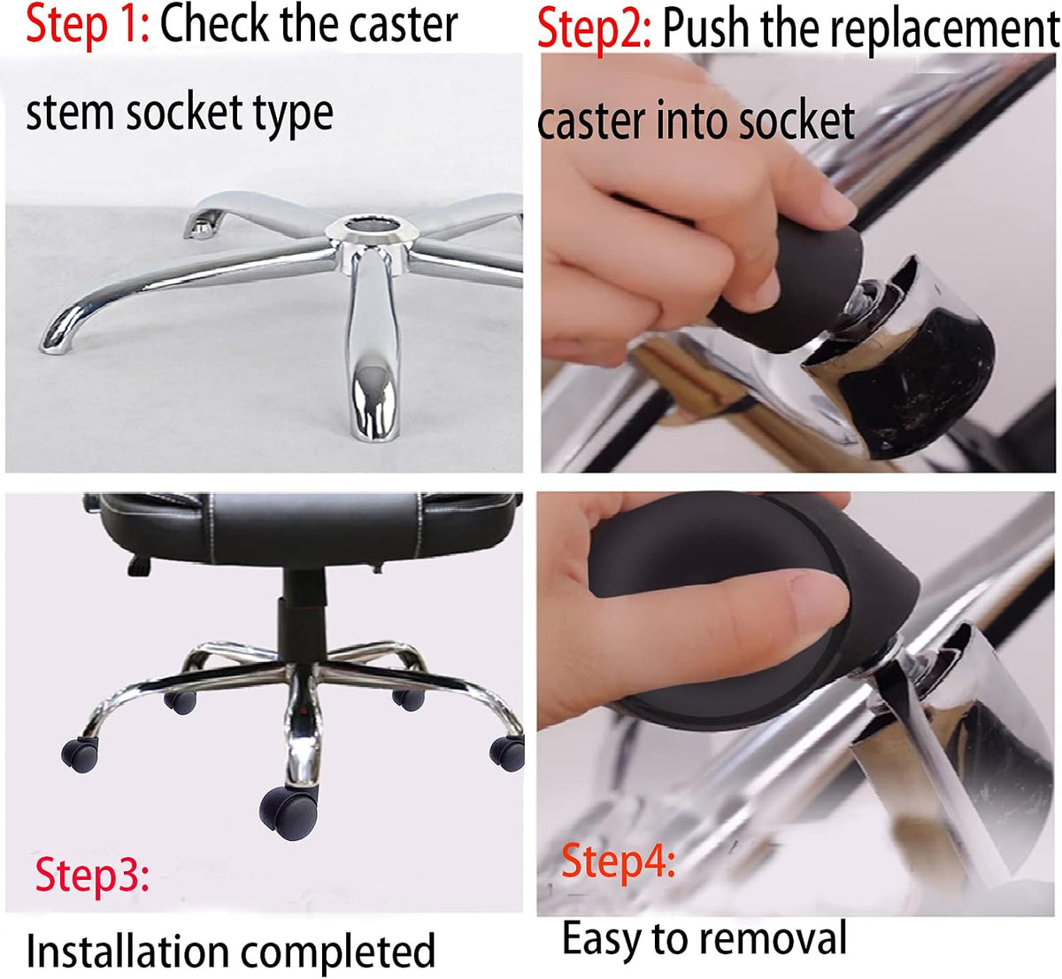 AccessBuy Office Chair Caster Wheel 2 Inch Universal Standard Size Computer Gaming Chair Caster Wheels Replacement Set of 5 (Black)