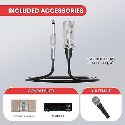 Pyle Professional Dynamic Vocal Microphone - Moving Coil Dynamic Cardioid Unidirectional Handheld Microphone with ONOFF Switch Includes 15ft XLR Audio Cable to 14'' Audio Connection - PDMIC59