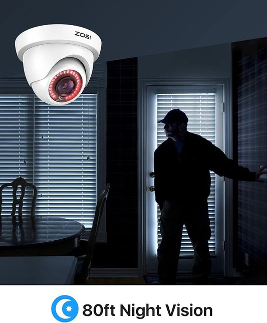 ZOSI 2.0MP HD 1080P 1920TVL Hybrid 4-in-1 TVI CVI AHD 960H CVBS CCTV Dome Camera Indoor Outdoor ,80ft Day Night Vision Aluminum Metal Housing For HD-TVI, AHD, CVI, and CVBS/960H analog DVR(White)
