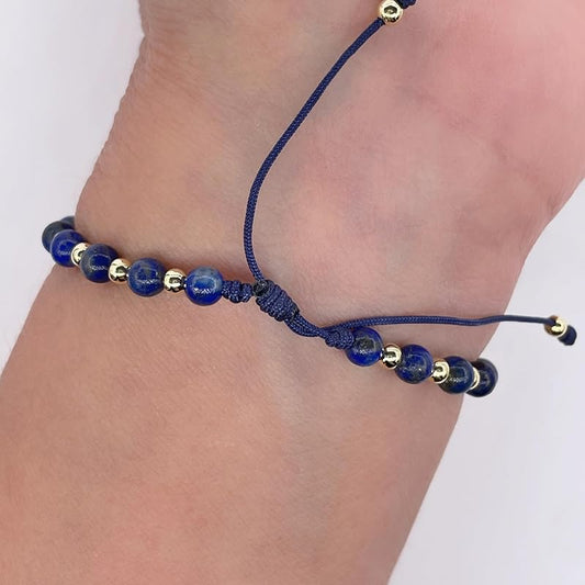 St Benedict Coin and Natural Round Red Coral Beads Adjustable Bracelet for Women (Blue Lapis Lazuli)