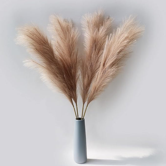 4pcs Faux Pampas Grass Tall 43” / 3.6ft, Non-Shedding Large Artificial Fluffy Reed Fake Flower Feather Arrangement for Floor Vase Filler Boho Farmhouse Home Wedding Decor (Light Brown)
