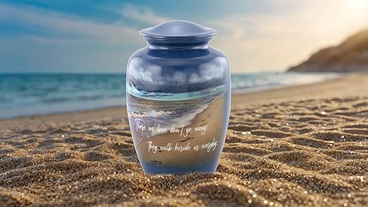 Footprints Urn, Footprints Cremation Urn for Ashes, Handcrafted Adult Beach Urn, Seaside Urn, Full Size Beach Cremation Urn with Velvet Bag (Large)