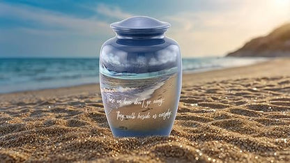 Footprints Urn, Footprints Cremation Urn for Ashes, Handcrafted Adult Beach Urn, Seaside Urn, Full Size Beach Cremation Urn with Velvet Bag (Large)