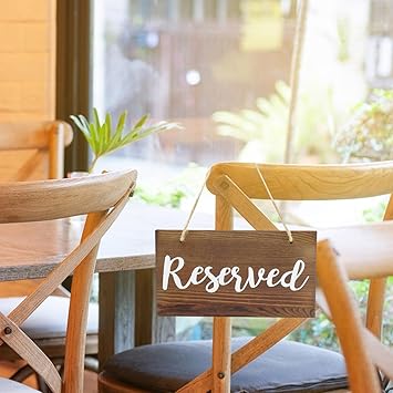 8 PCS Hanging Wooden Reserved Signs Rustic Reserved Seating Signs for Weddings Special Events Reserved Signs for Wedding Chairs Reserved Chair Hanging Sign for Church Pews Restaurant Chairs Doorways