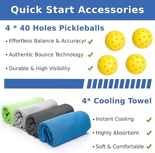 Pickleball Paddles, Pickleball Set with 4 Premium Wood Pickleball Paddles, 4 Cooling Towels, 4 Pickleball Balls & Carry Bag, Pickleball Paddle with Cushion Comfort Grip, Gifts for Men Women