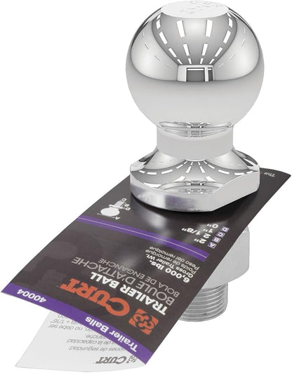 CURT 40004 Chrome Trailer Hitch Ball, 6,000 lbs, 2 Inch Diameter, 1 x 2-1 8 Inch Shank