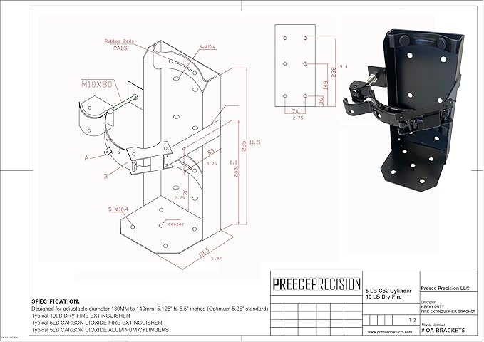 Heavy Duty Fire Extinguisher Vehicle Bracket for 10lb Dry and/or 5lb Co2 Generic for 809