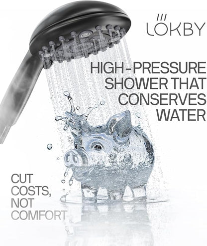 LOKBY High Pressure 6-Settings Shower Head with Handheld - 5'' Powerful Detachable Shower Head Set for low water pressure - 59'' Stainless Steel Hose - Tool-less 1-Min Installation - Black https://a.co/d/5SZ7hgo