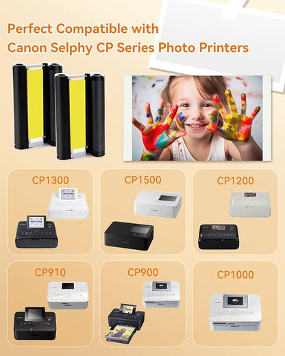 Selphy CP1300 CP1500 KP-108IN Color Ink Cassette Compatible with Canon Selphy CP1200 CP1000 CP910 CP900 CP760 CP740 CP Wireless Compact Photo Printer 4 x 6 inch (KP108 Ink only, No Paper), 2-Pack