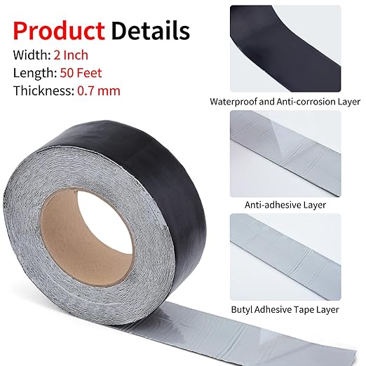 1 Roll 2in x 50ft Joist Tape for Decking, Waterproof Butyl Sealant Deck Tape, Anti-Corrosion and Self-Adhesive Flashing for RV, Roof and Wood, Black