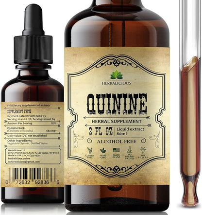 Quinine Liquid Extract 2oz - Cinchona Officinalis Bark Herbal Supplement for Leg Cramping Relief, Cramp Defense and Overall Digestive Health - All-Natural Quinine, Boosting Immune System