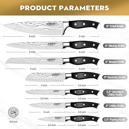 SCOLE Chef Knife Ultra Sharp Kitchen Knife Set 7-Piece, Premium German 1.4116 Stainless Steel Chefs Knife Set, Ergonomic Handle Professional Knives Set for Kitchen with Gift Box