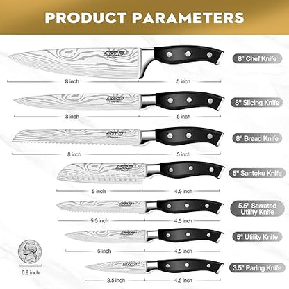 SCOLE Chef Knife Ultra Sharp Kitchen Knife Set 7-Piece, Premium German 1.4116 Stainless Steel Chefs Knife Set, Ergonomic Handle Professional Knives Set for Kitchen with Gift Box