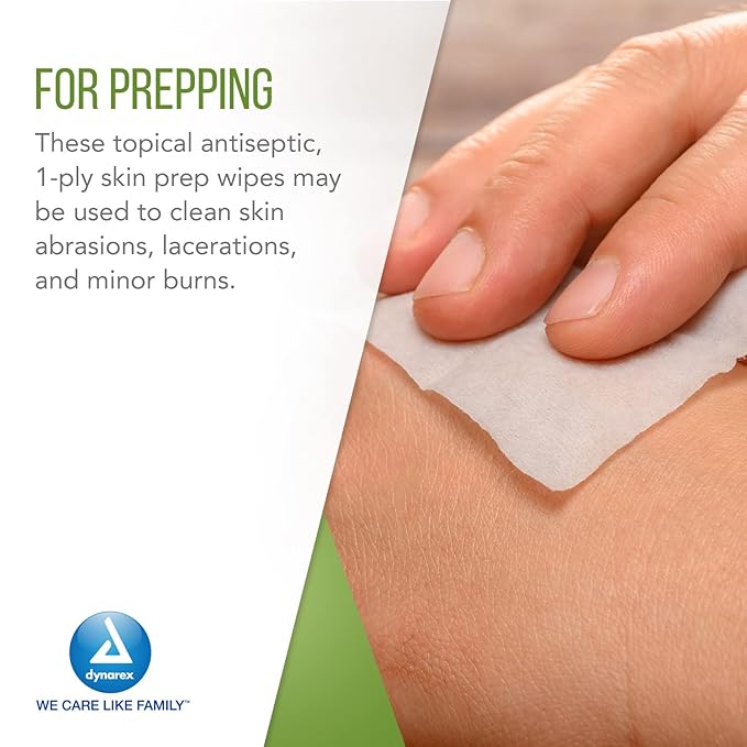 Dynarex Alcohol Prep Pads, Medical-Grade and Non-Woven Prep Pads, Saturated with 70% Isopropyl Alcohol, Rapid-Acting Antiseptic Wipes, 1-Ply, Medium, 1 Box of 100 Alcohol Prep Pads