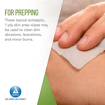 Dynarex Alcohol Prep Pads, Medical-Grade and Non-Woven Prep Pads, Saturated with 70% Isopropyl Alcohol, Rapid-Acting Antiseptic Wipes, 1-Ply, Medium, 1 Box of 100 Alcohol Prep Pads