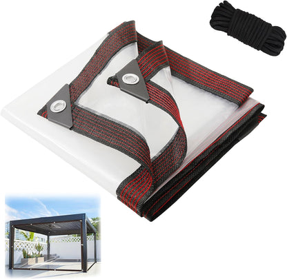 8x10 ft Clear Waterproof Tarp with Grommets, Outdoor Thicken Tarpaulin Windproof Poly Shade Cloth (Does Not Include Rope) for Patio,Porch,Deck,Greenhouse,Henhouse,RV,Camping