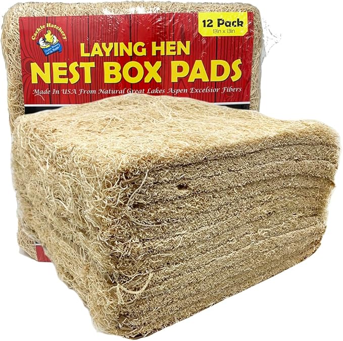 Cackle Hatchery Laying Hen Nest Box Pads Made in USA from Sustainable Aspen Exceslior - 13x13 Nesting Box Liners (12 Pack)