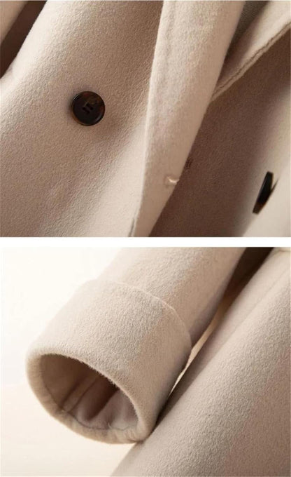 Women Double-Breasted Wool Coat Autumn Winter Fashion Medium-Length Overcoat