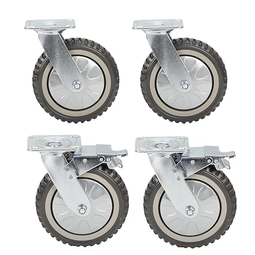 8 Inch Heavy Duty Casters Wheels Set of 4 (2 with Brake and 2 Without), 2314 Lbs Capacity Industrial 360° Swivel Caster Wheels for Cart, Trolley, Workbench, Furniture- Anti-Skid Rubber