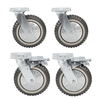 8 Inch Heavy Duty Casters Wheels Set of 4 (2 with Brake and 2 Without), 2314 Lbs Capacity Industrial 360° Swivel Caster Wheels for Cart, Trolley, Workbench, Furniture- Anti-Skid Rubber